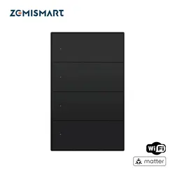 Zemismart Matter WiFi 1 2 3 4 6 Gangs Smart Wall Light Switch US AU Push Button Black Switch with Neutral SmartThings Homekit