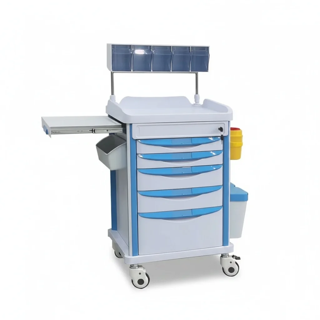 Medical Cart, Premium ABS Hospital Trolley, Mobile  Emergency Cart for Clinic, Heavy Duty Hospital Furniture
