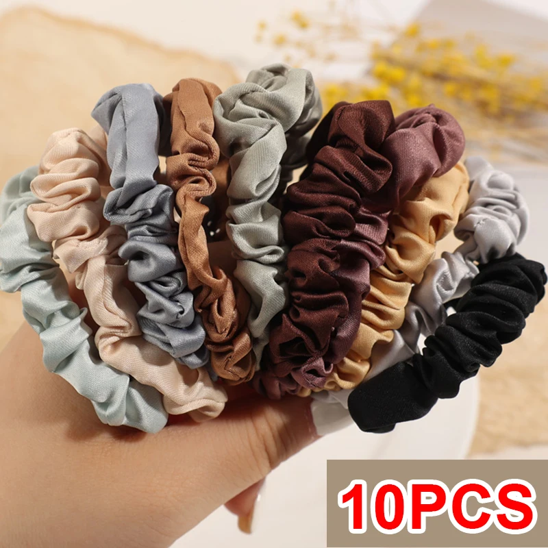 Vintage Satin Scrunchies Girls Elastic Hair Bands Ponytail Holder Hair Ties Rubber Bands Fashion Women Hair Accessories