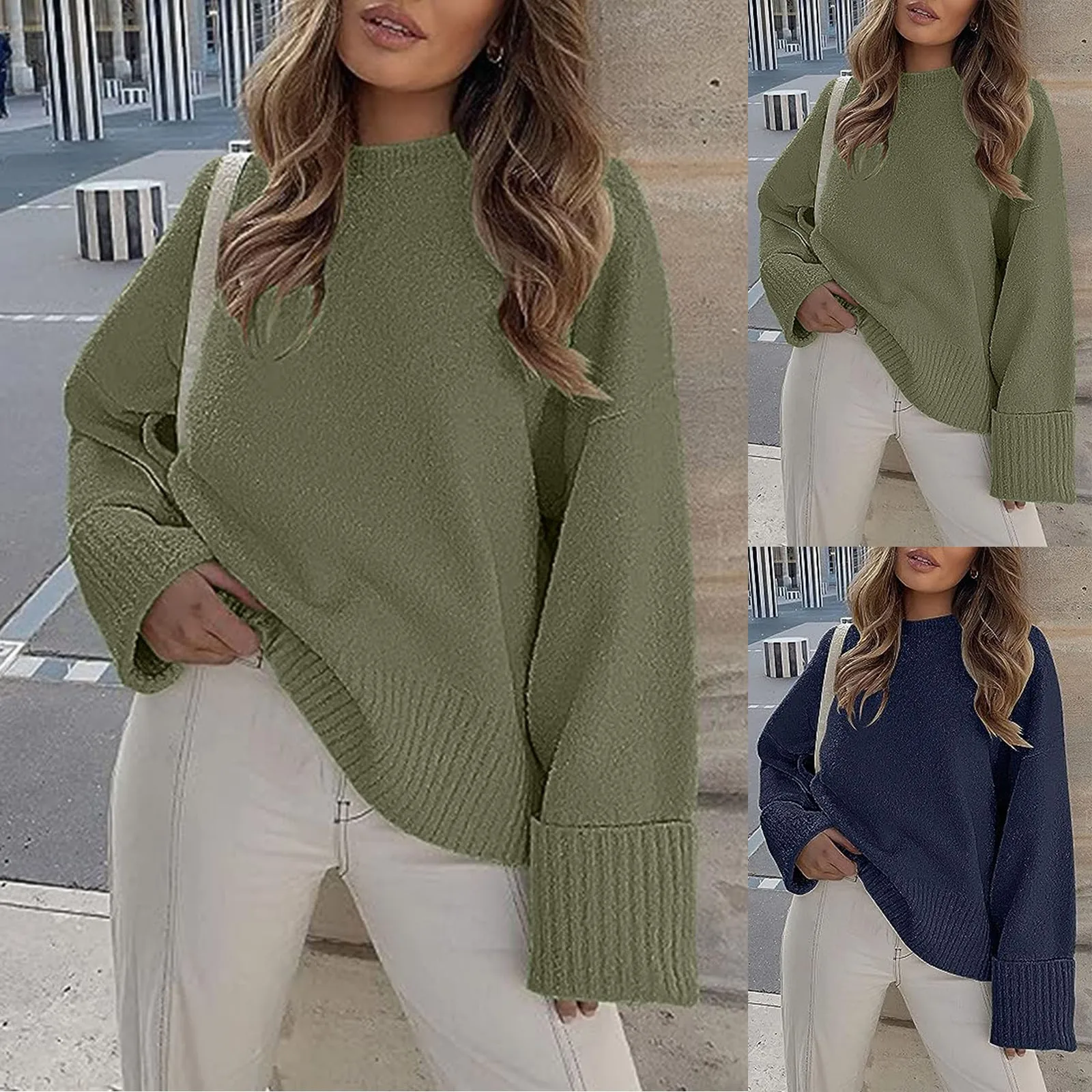 Dames Effen Kleur Pullover Trui Street Fashion All Match Pullover Herfst Winter Ronde Hals Lange Mouw Comfortabele Warme Top