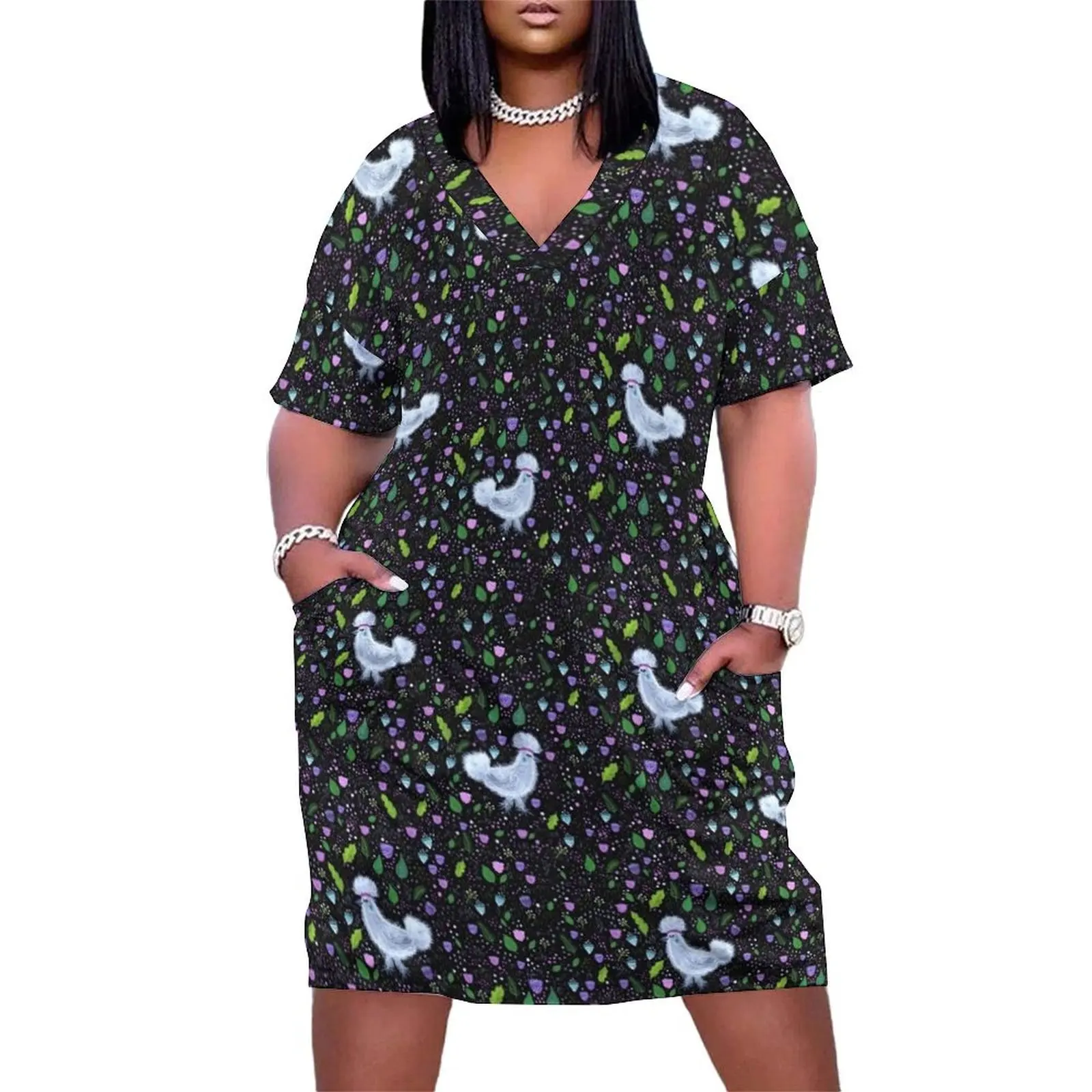 Glam Chicken Loose Pocket Dress summer dresses party dresses women long sleeve dresses