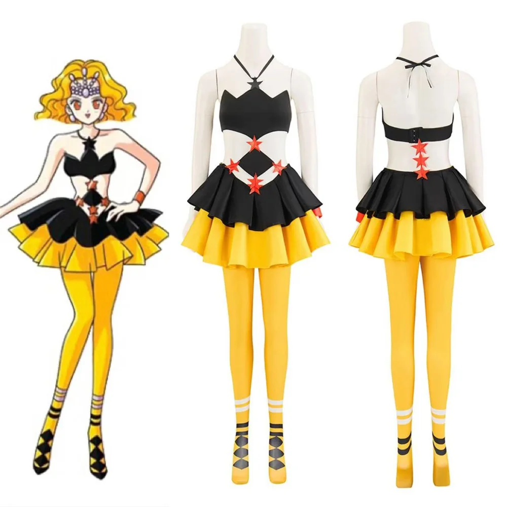 Mimete Cosplay Costume Women's Yellow Skirts Top with Stocks Halloween Carnival Party  Outfit