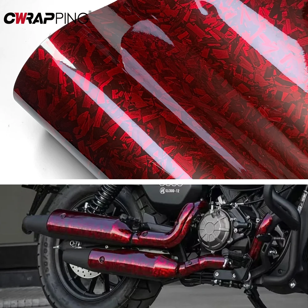 High Gloss Red Sticker for Car Vinyl Wrap Premium PET Forged Carbon Wrap Air Release Adhesive Film Self-adhesive Waterproof Foil