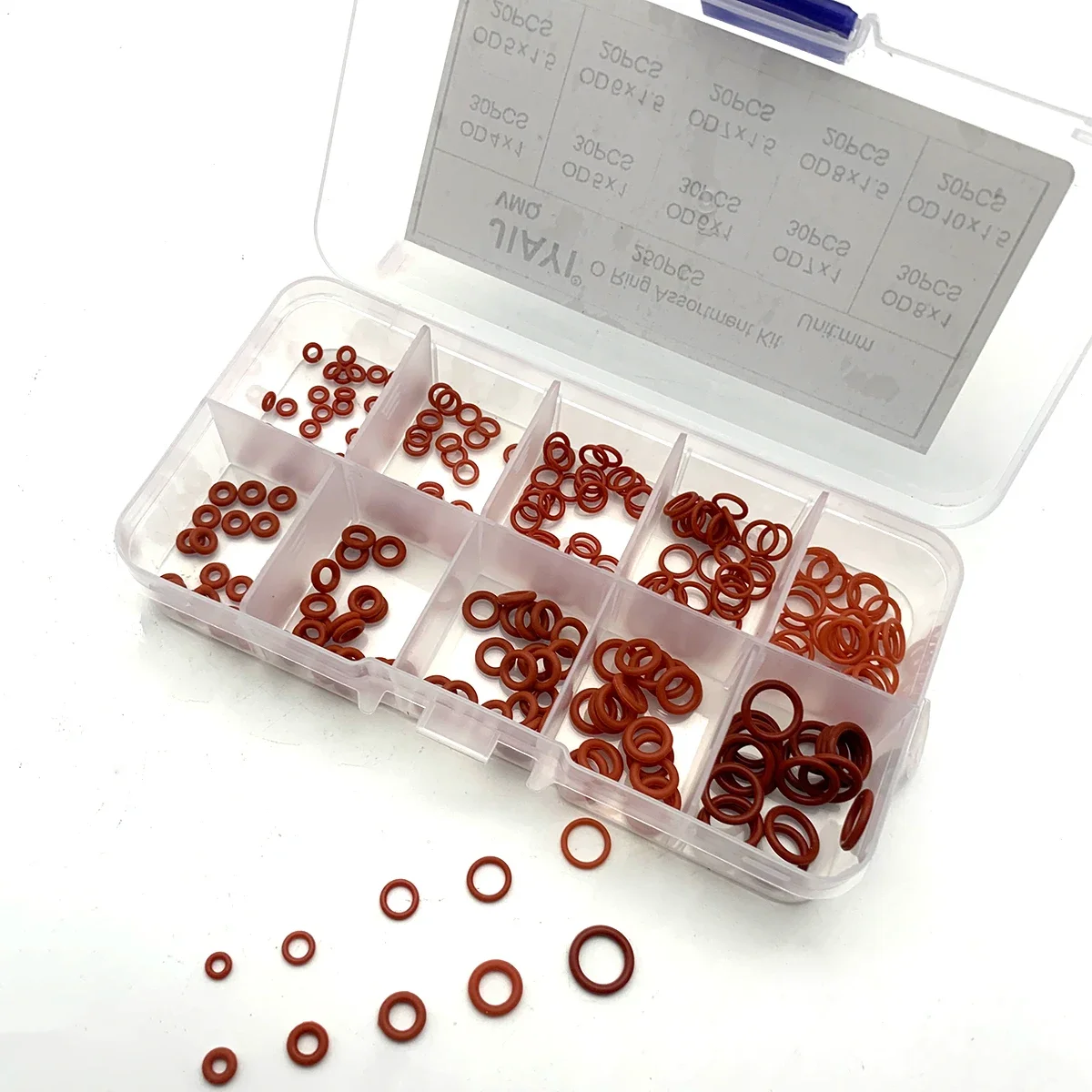 250Pcs VMQ Red Silicone O Ring Kit Food Grade Gaskets OD4-10mm Heat Resistant Waterproof Non-Toxic for Industrial & Home