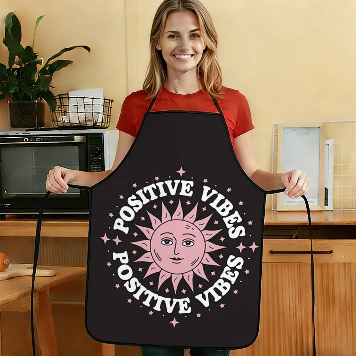 1pc Of 2D Flat 1060 Sunshine Positive Energy Poster Printed Apron Durable And Easy To Clean Adjustable Waist Strap Available I