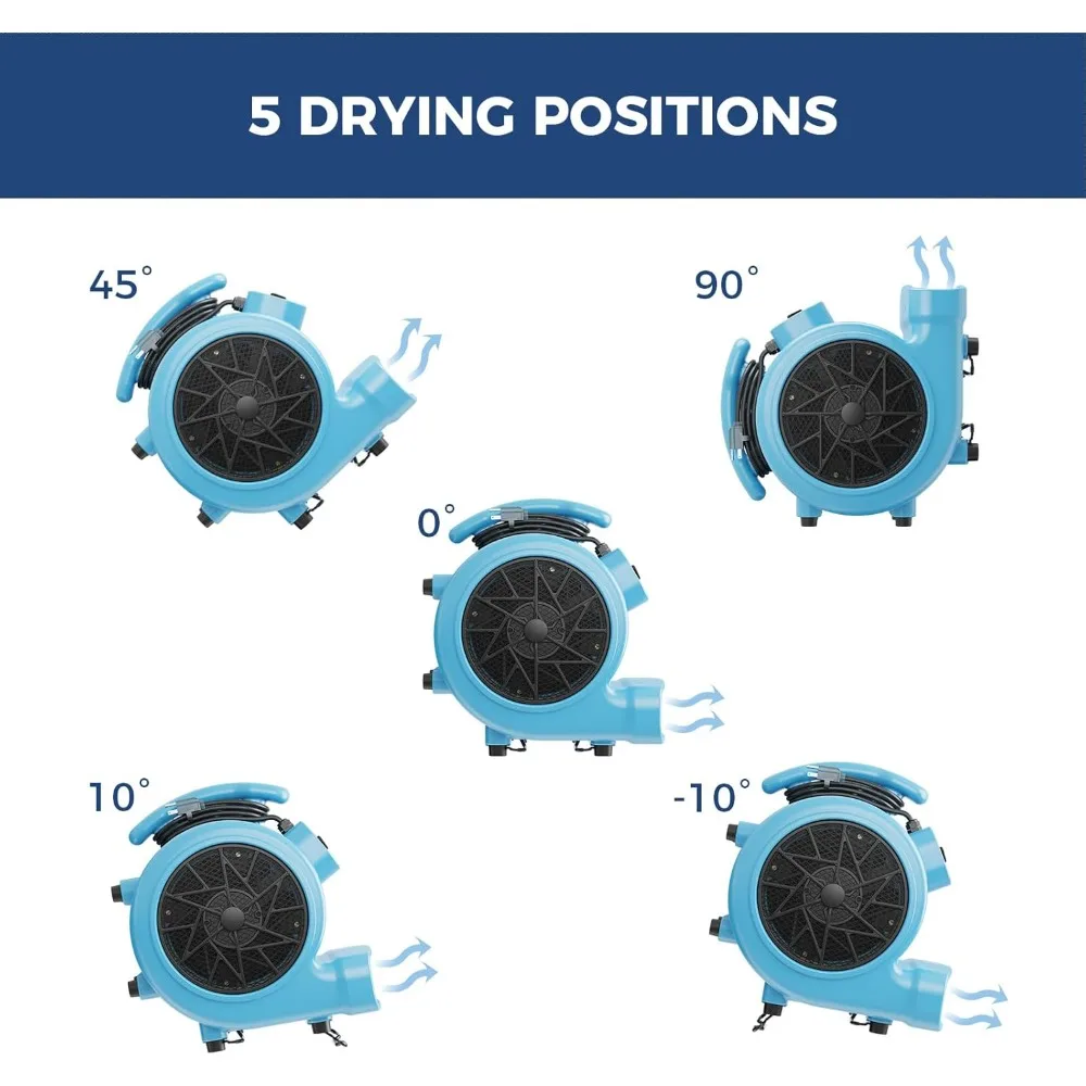 مروحة نفخ محرك الهواء 2000 CFM للصناعة، مروحة تجفيف الأرضية، مجفف السجاد - مؤقت، فلتر، قابل للتكديس، 3 سرعات، 5 Adj