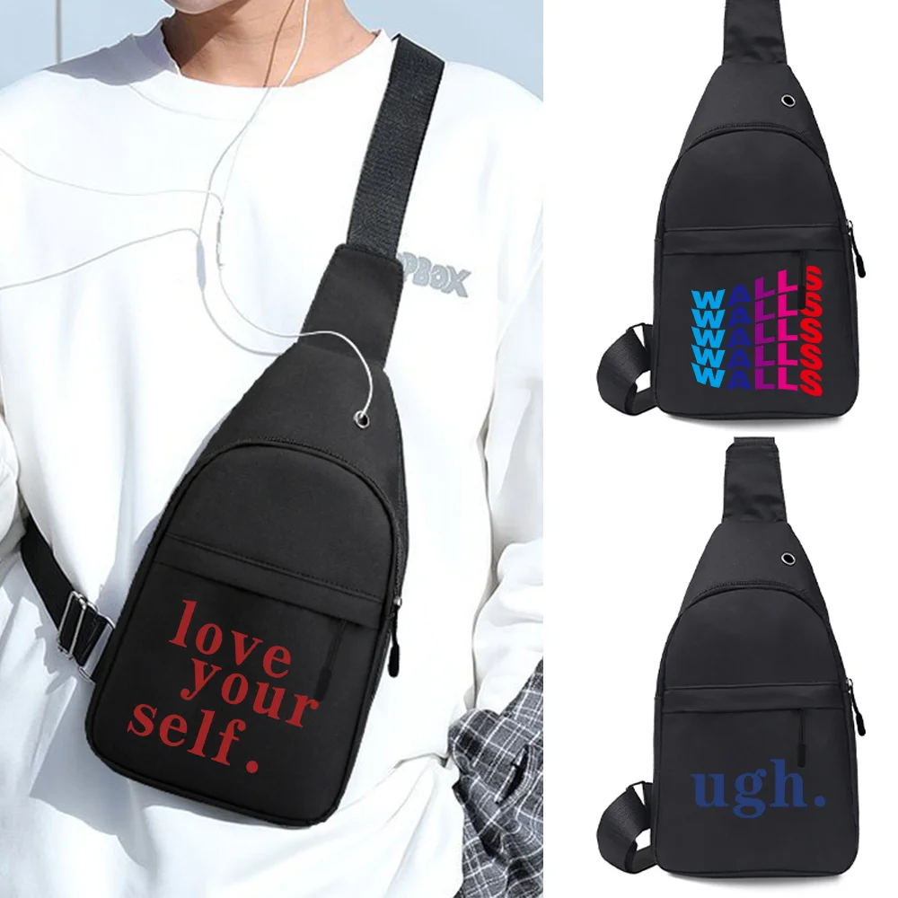 Men's Chest Bags Casual Waist Bags Small Short Travel Carry Pack Art Printing Handbags Man Waterproof Shoulder Crossbody Bag