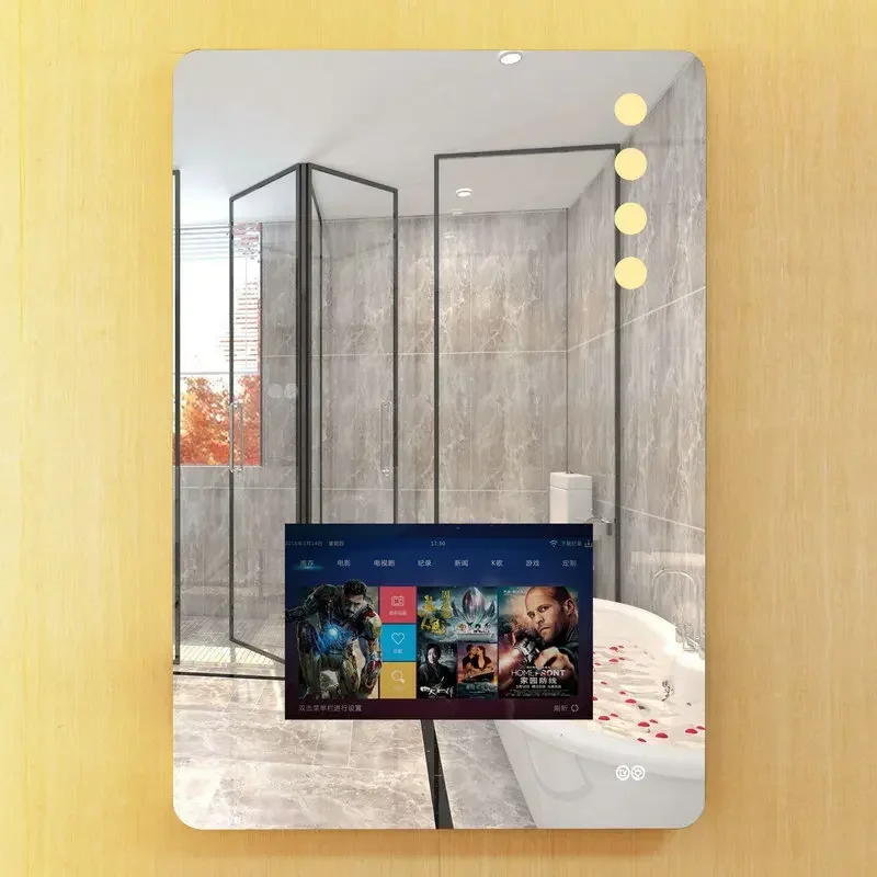 CustomizedFactory Direct Touch Screen Interactive Rectangle Wall Mirror Led Light Waterproof Smart Magic Mirror With Tv WIFI Bat