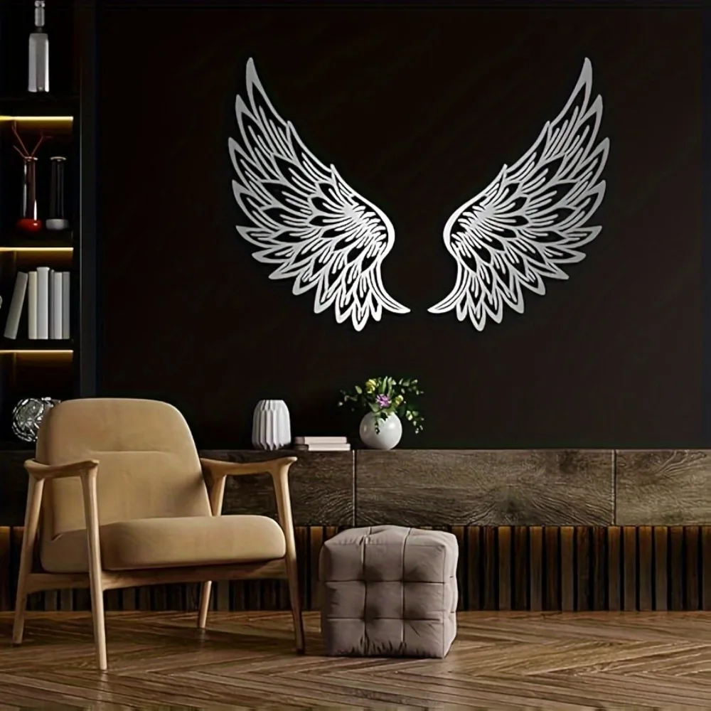CIFBUY Metal Wall Art,2D Flat Laser Cut Elegant Angel Wings Iron Hanging Sculpture,Rustproof Powder‑Coated Wall Decor