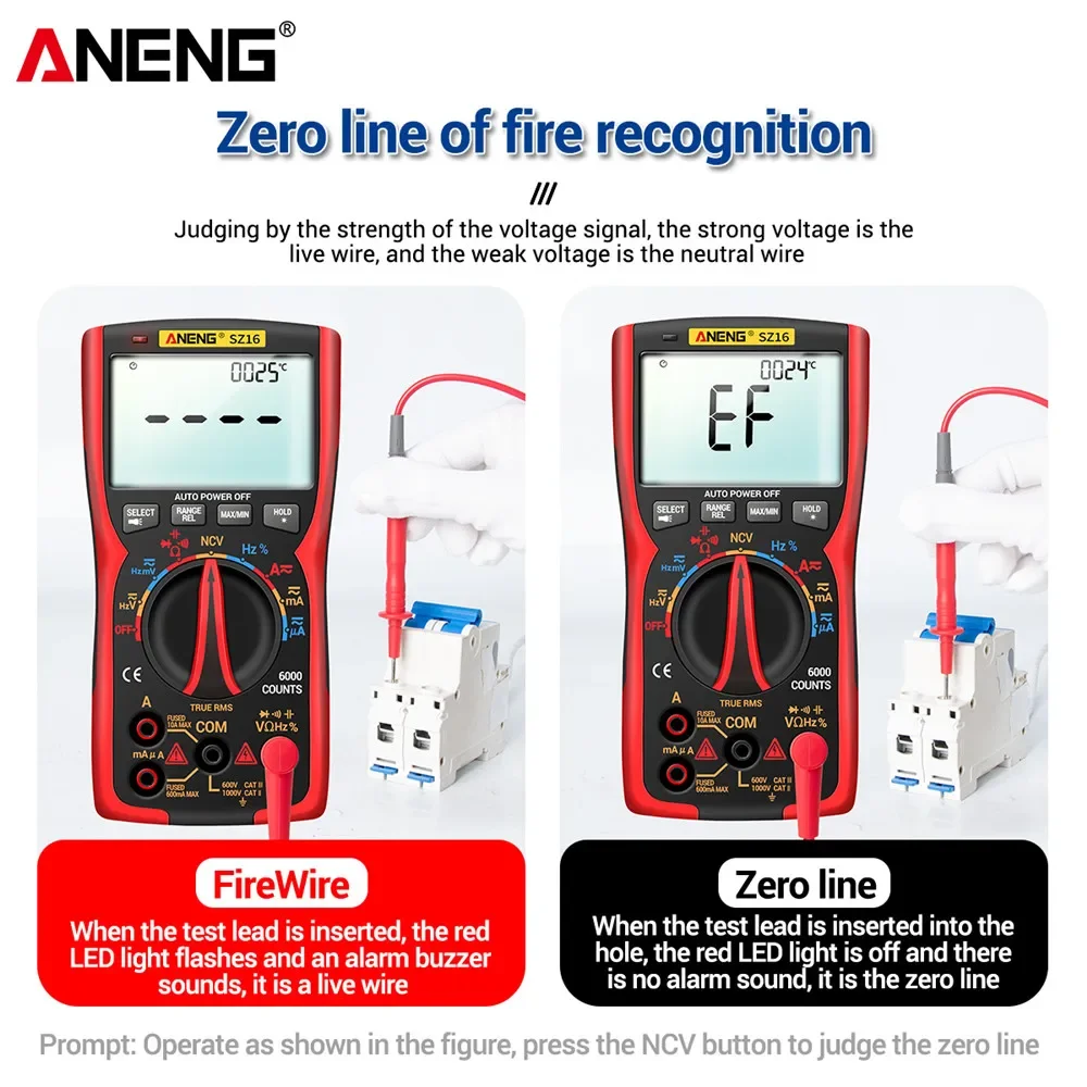 Imagem -06 - Aneng Sz16 Multimetro Digital Profesional Analogico Eletricista Inteligente Voltimetro Amperimetro Digital Ferramentas Elétricas Alicate Amperimetro Capacimetro Digital Multímetros Multimeter Veiper Eletronico