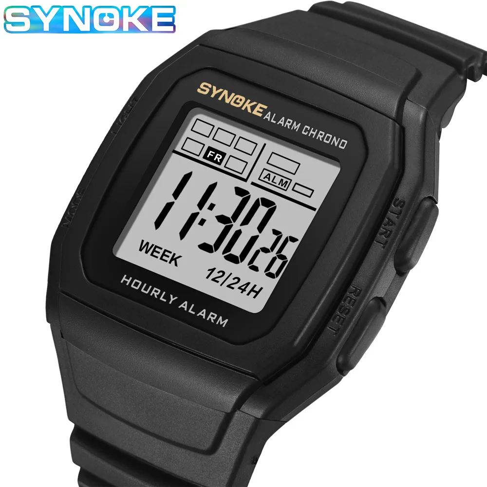 SYNOKE Digital Watch Student Electronic Outdoor Sports Boy Luminous Waterproof MultiFunction Watch Retro Square Watch