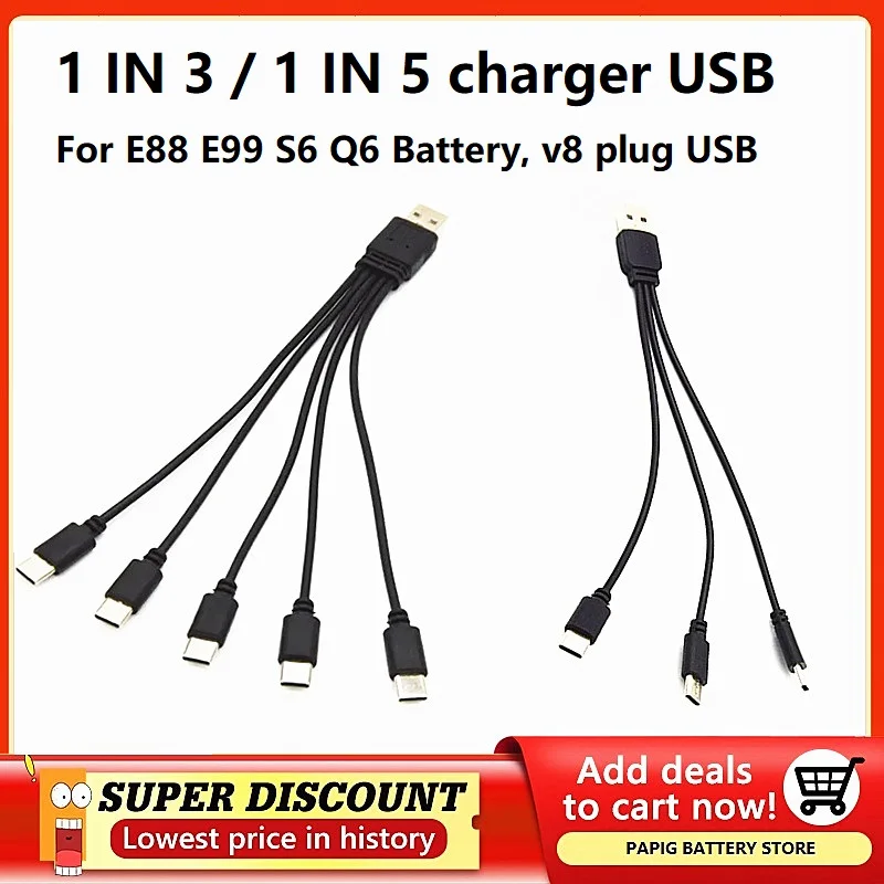 Caricabatteria 1 in3 1 IN 5 caricabatterie USB da uno a tre con tre Micro interfaccia per batteria Drone E88 E99 S6 Q9 L900pro Uav