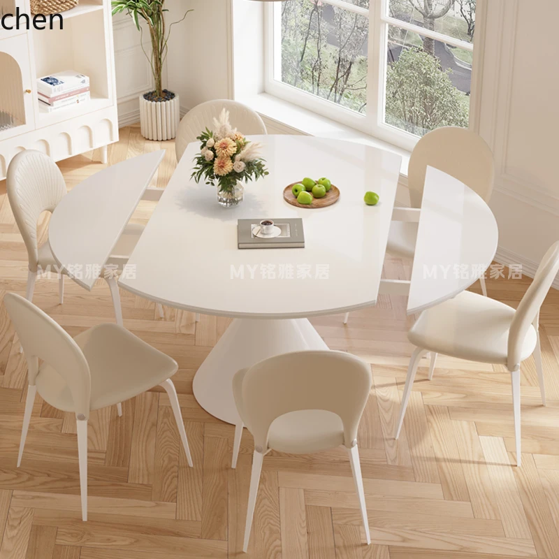 HT  rock  dining table variable round table rotating and retractable modern simple household small apartment folding round table