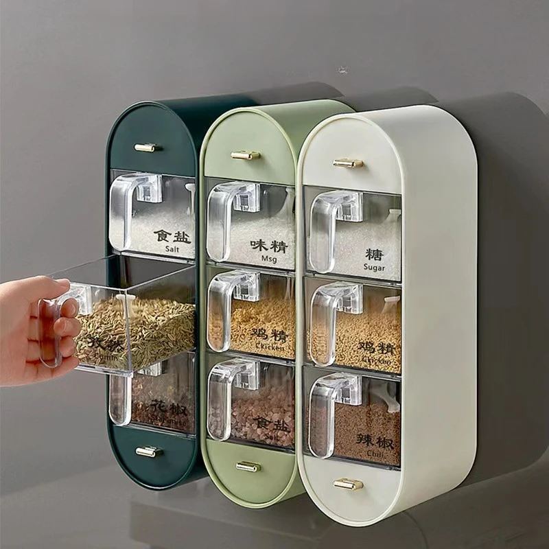 

Kitchen Household Seasoning Combination Set Wall Mounted Storage Salt and Monosodium Glutamate Seasoning Bottles and Cans