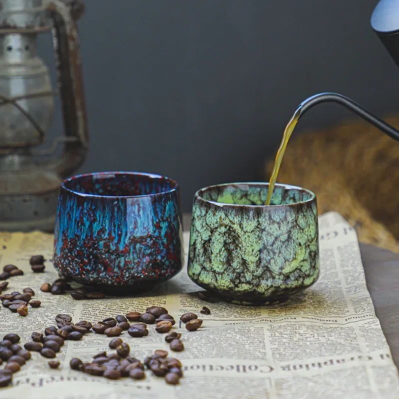 1 قطعة الملونة رد الفعل الصقيل السيراميك القهوة القدح الخزف الكونغ فو فنجان الشاي الفخار المنزل مكتب القهوة لاتيه الفن القدح النبيذ درينكوير