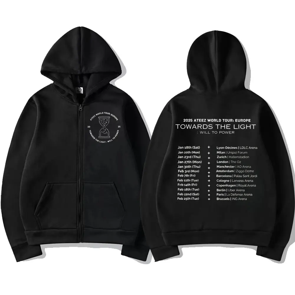 

Ateez World Tour 2025 Double Sided Print Zipper Hoodie Harajuku Kpop Zip Up Hooded Sweatshirt Men Women Fashion Casual Pullovers