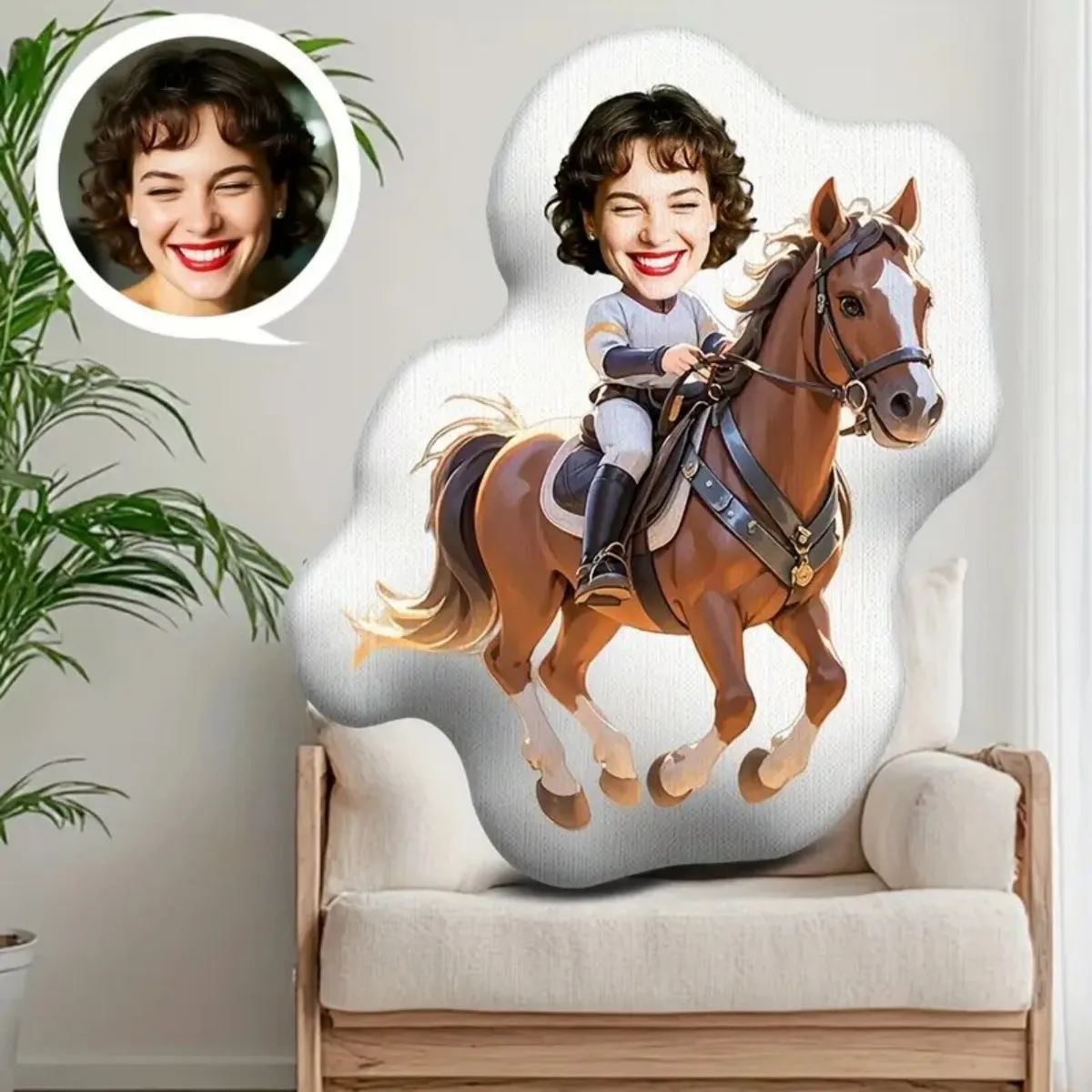 Personalized Photo Home Plush Pillow - Customized Face Horse-Riding Style Gift with Your Photo, a Must-Have Gift for Birthdays