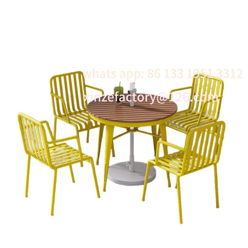 

Customizable Nordic outdoor metal table and chair combination casual wrought iron dining table and chair Internet celebrity cafe