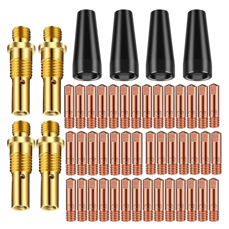 50PCS Flux Core Gasless Nozzle Tips Kit KP1939-1, 0.030In & 0.035In Contact Tips Gas Diffusers Mig Welding Gun Accessory