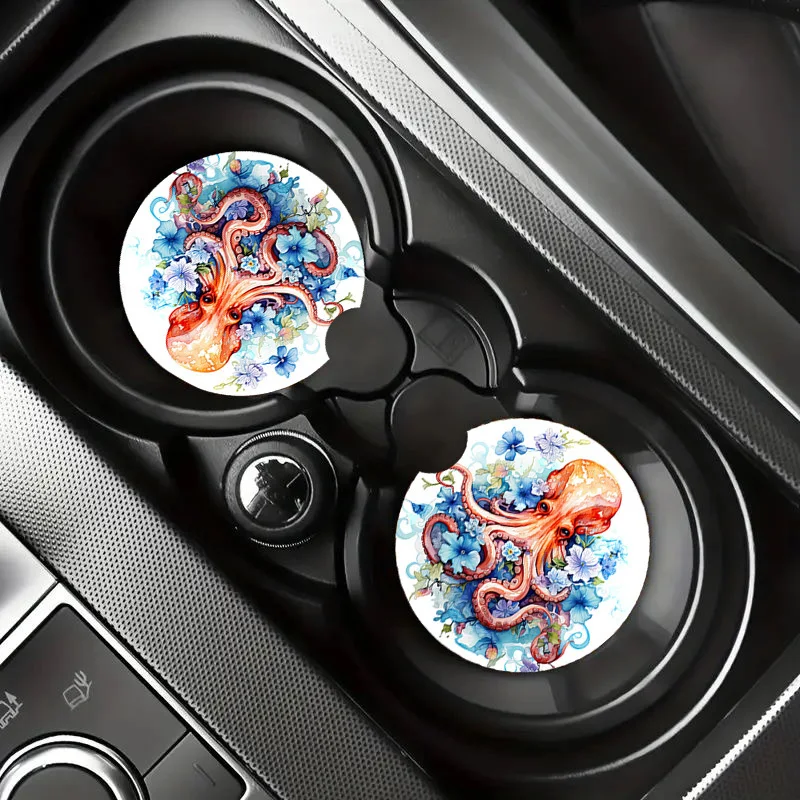 2 Pack Octopus EVA Car Cup Holder Coasters - Absorbent Decorative Coasters For Auto And Home Use