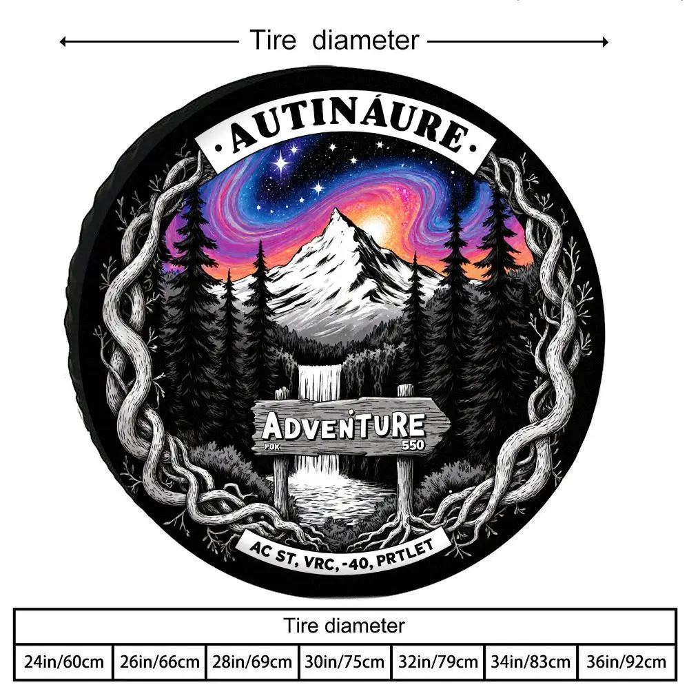 Couverture de pneu à motif ciel étoilé et montagne sur le thème d'aventure |   Polyester, Installation facile, adapté à divers véhicules, extérieur