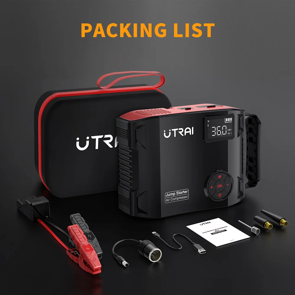 Utrai 2000a 4 em 1 ir para iniciantes power pack portátil carro bateria impulsionador dispositivo de partida automático para veículos a gasolina