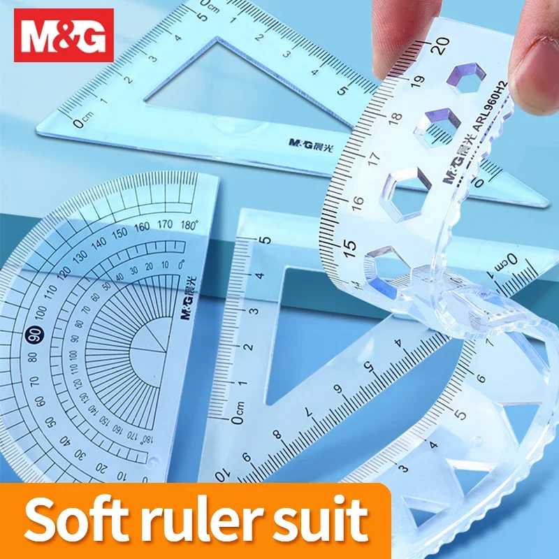 

4 in 1 Plastic 15cm Straight Triangle Ruler Set Protractor Drawing Rulers School Exam Office Supplies Student Stationery