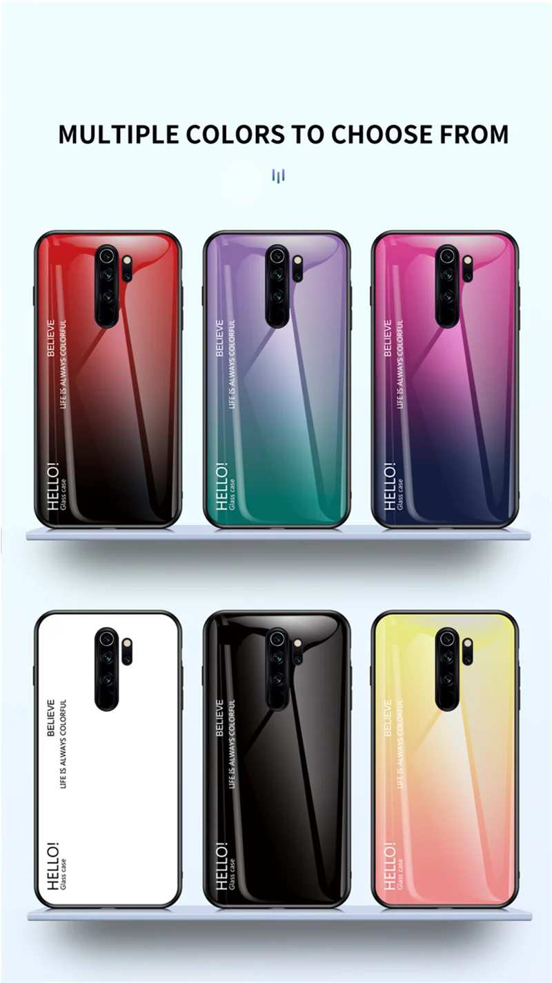 Redmi Note 8 Pro Case Colored Gradient Tempered Glass Back Cover Hard Case for Xiaomi Redmi Note 8 Pro 4G M1906G7I M1906G7G