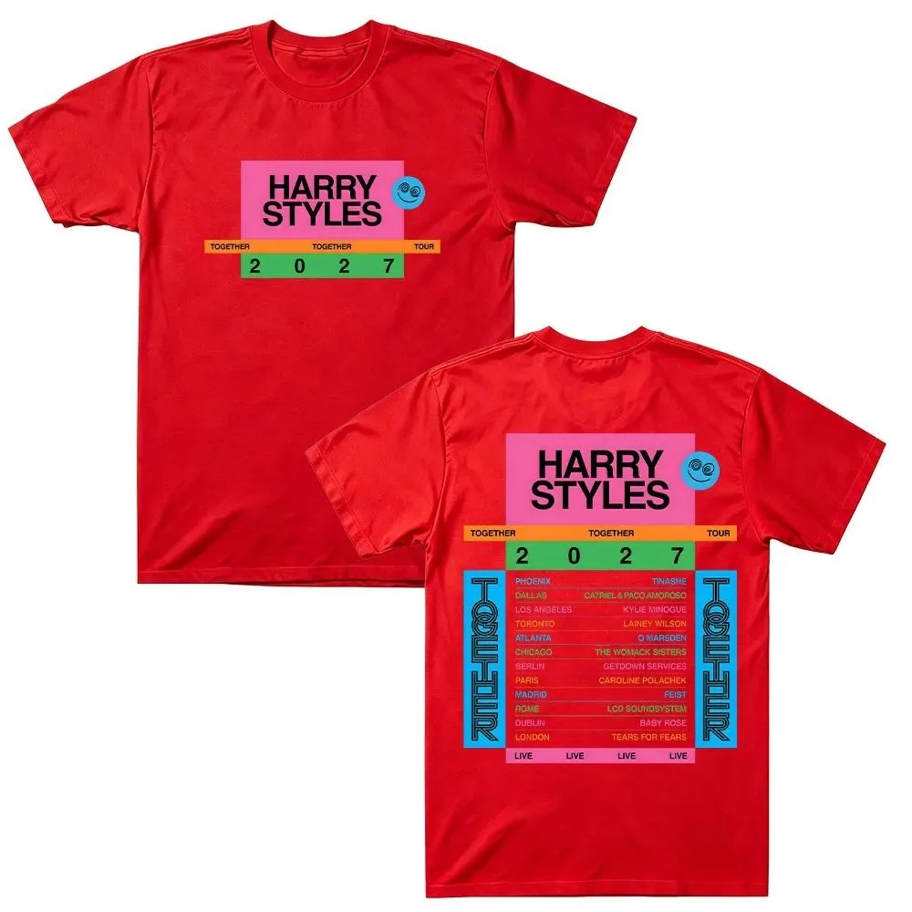 HarryStyles Together Together Tour 2027 Double Sided Print Tshirt Pure Cotton Men Women Loose Tee Pop Fan Streetwear Casual