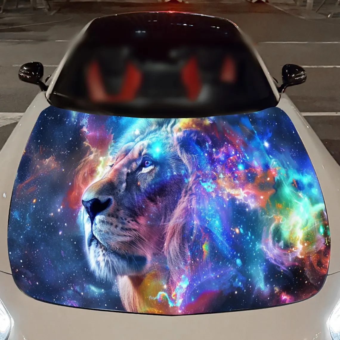 ライオン星空プリント、車のボンネットステッカー、PVC防水自己粘着車のボンネットステッカー、車のボンネット装飾保護ステッカー、Au