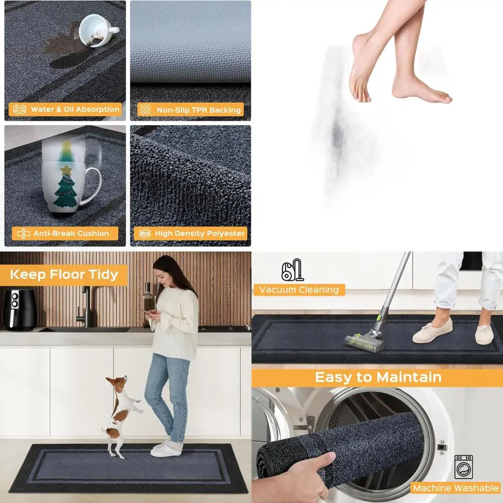 

Set of 2 Kitchen Rugs: 24x36 & 24x60, Non-Slip Washable Runner Mats, Absorbent Comfort Mats for Kitchen, Sink, Hallway, Bluish G