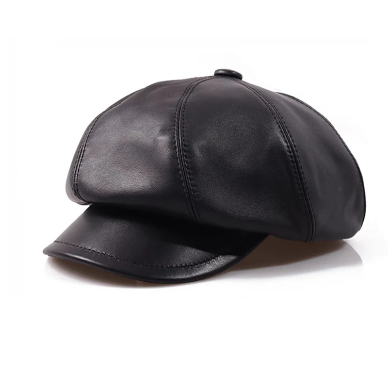 Genuine Leather Women Village Beret Hat Fashion Trend Versatile Temperament Travel Casual Retro Octagonal Hat