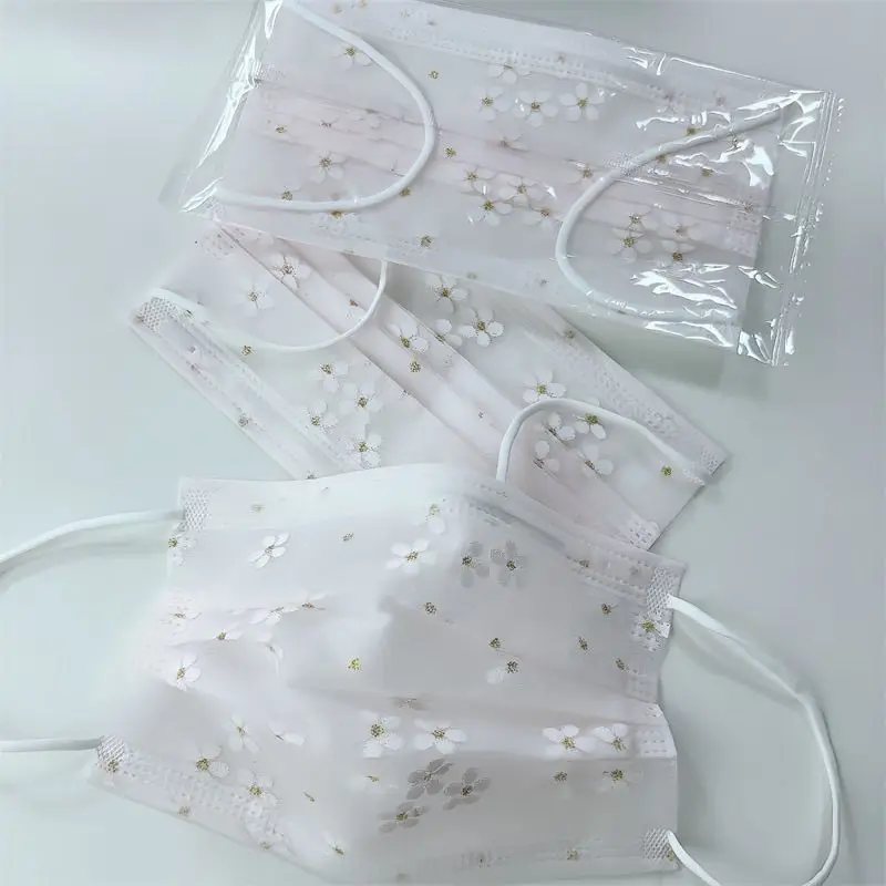 20pcs Sakura Print Summer Mesh Mouth Mask Breathable Lightweight Comfortable Earloop Fashion Daily Use Floral Protection Mask