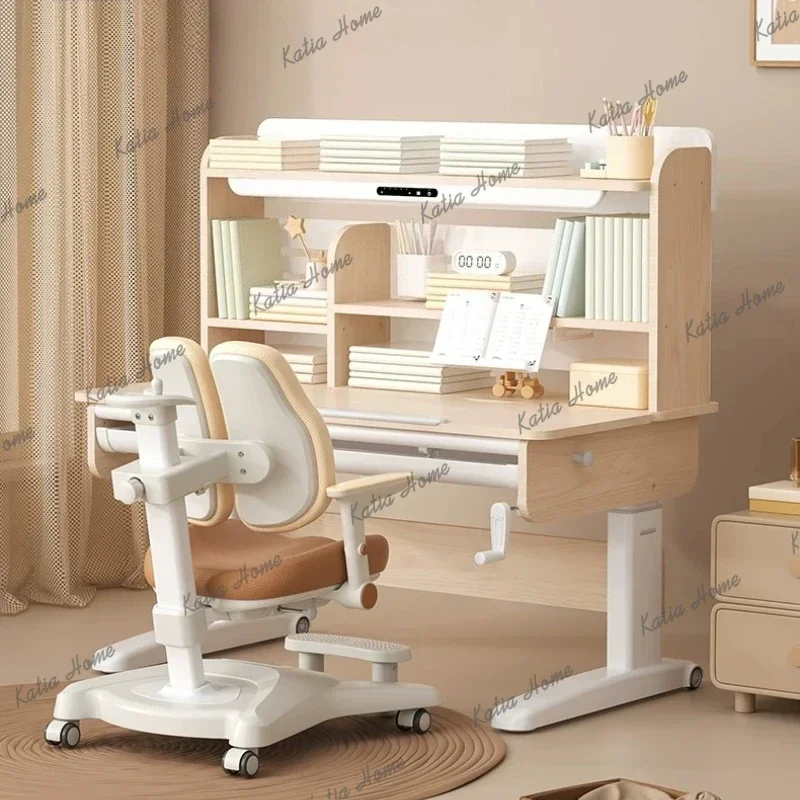Modern Luxury Solid Wood Writing Desk Liftable Household Integrated Study Table Office Desks And Workstations Adjustable Tables