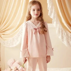 Spring Autumn New Baby Girl Pajamas Two-piece Set Princess Style Children Cotton Home Clothes Girls Casual Long-sleeved Pajamas