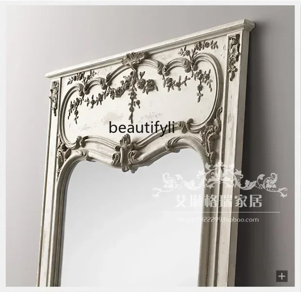 

VintageAmerican solid wood carving flower floor mirror,floor mirror cloakroom dressing mirror wedding photography fitting mirror