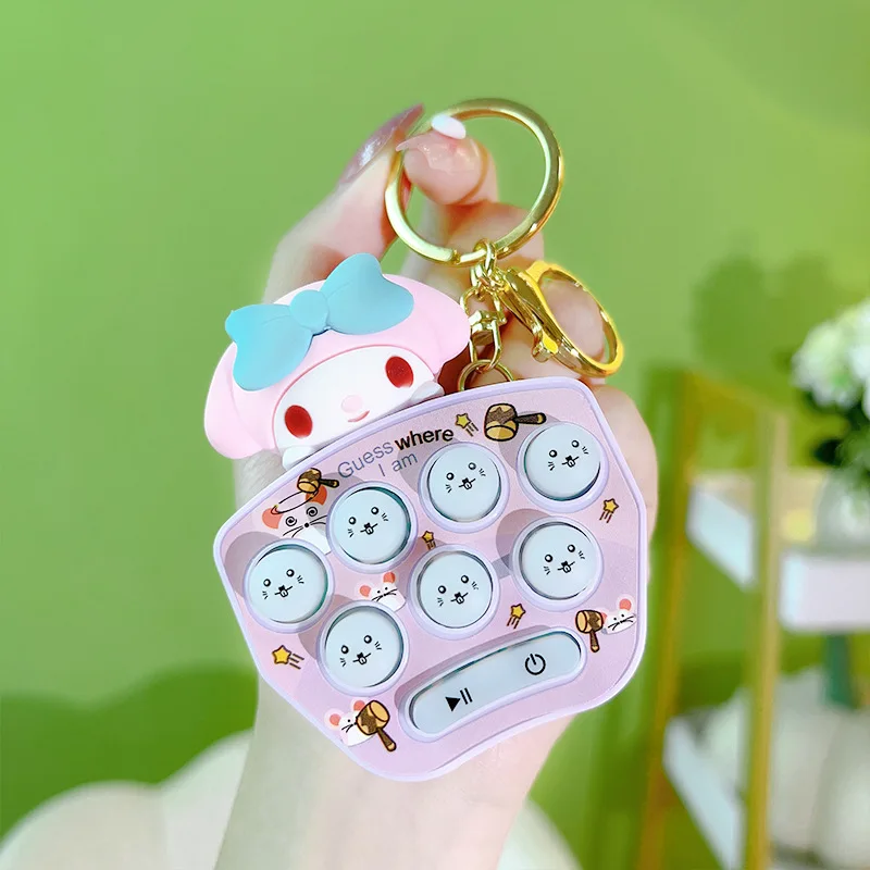 Sanrio Hello Kitty Cinnamoroll Game Console Keychain Melody Kuromi Mini Handheld Whack-A-Mole Decompression Game Pendant Gifts