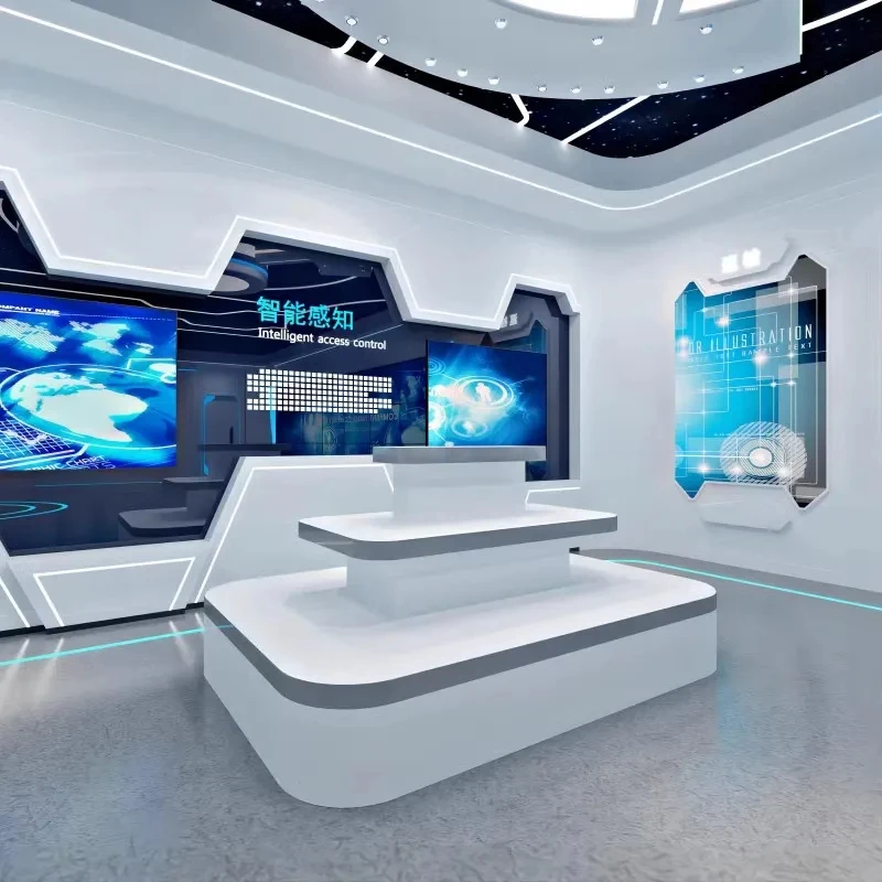 custom.Shaped Science Technology Sense Products Circular Center Island Cabinet Booth Exhibition Customizable Sho
