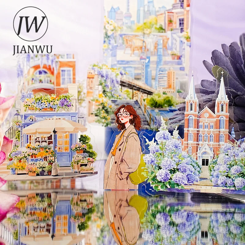 JIANWU Unknown Encounter Series Vintage City Street Landscape Material Collage PET Sticker Creative DIY Journal Stationery view 2
