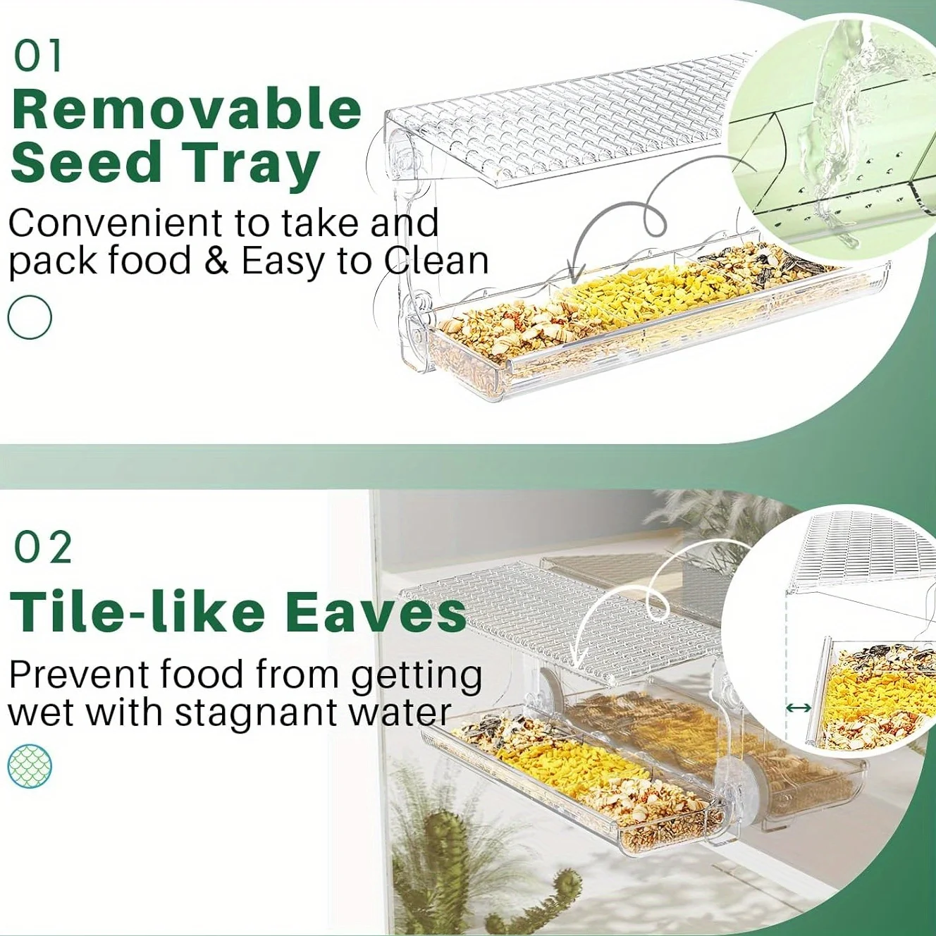 وحدة تغذية الطيور ذات النافذة الشفافة، بذور 480 مل، أكواب شفط قوية، سهلة التركيب، لمشاهدة الطيور البرية.