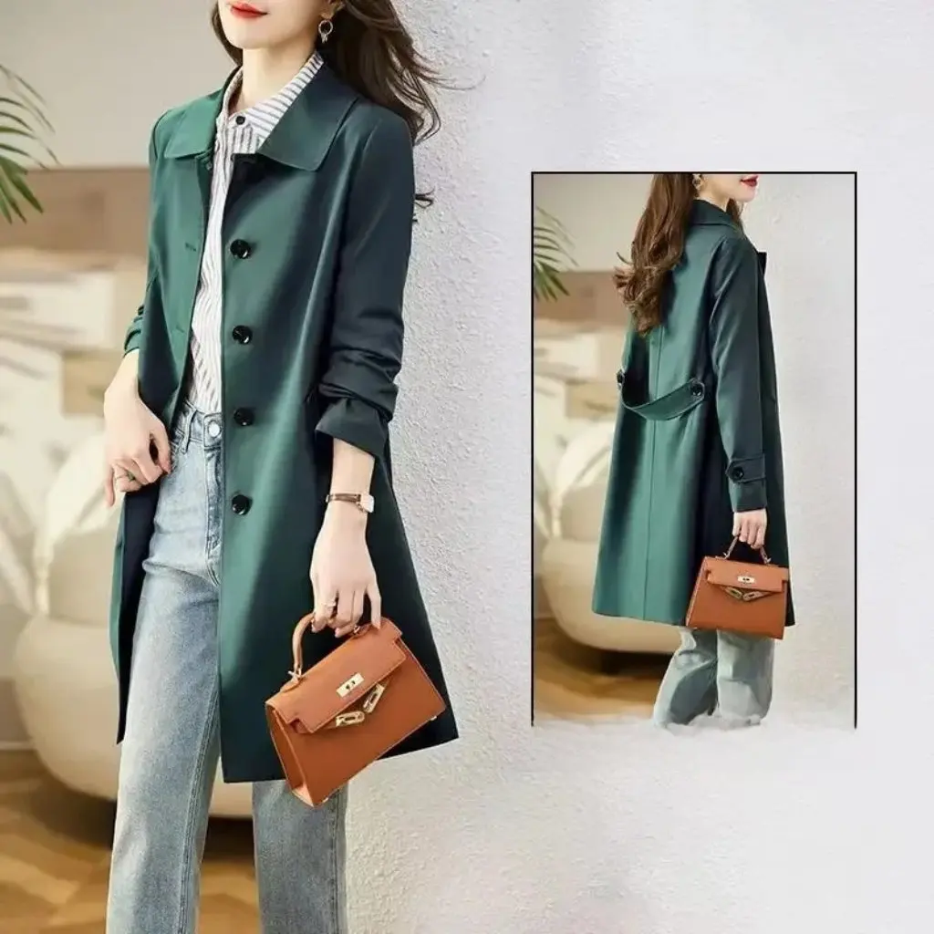 

Women's High-End Mid-Length Coat Spring Autumn Fashion Elegant Loose Slimming Windbreaker All-match Style