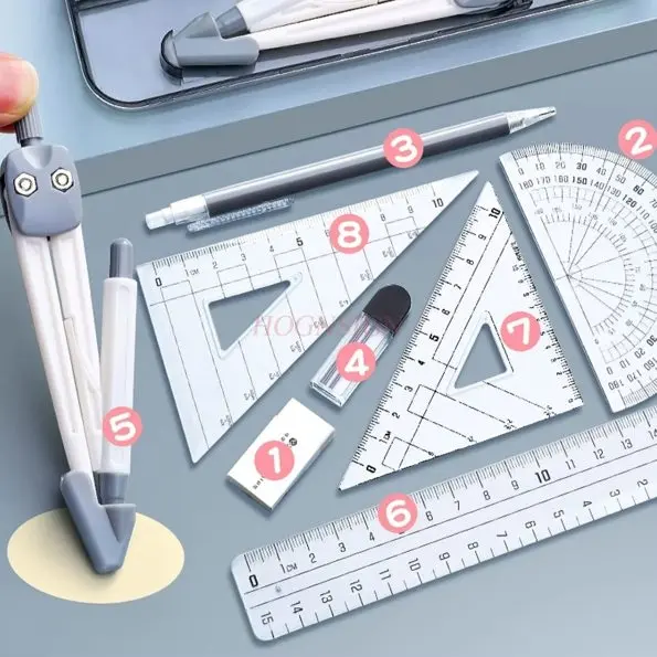 9 шт./компл. два в одном компас и набор линеек для учащихся начальной школы, специальные инструменты для рисования, профессиональная линейка для рисования