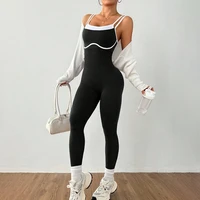 Women One-piece Yoga Jumpsuit With Pads Sleeveless Patchwork Slim Fit Sports Outfit Tights Quick-drying Hip Gym Fitness Clothes - Image 2