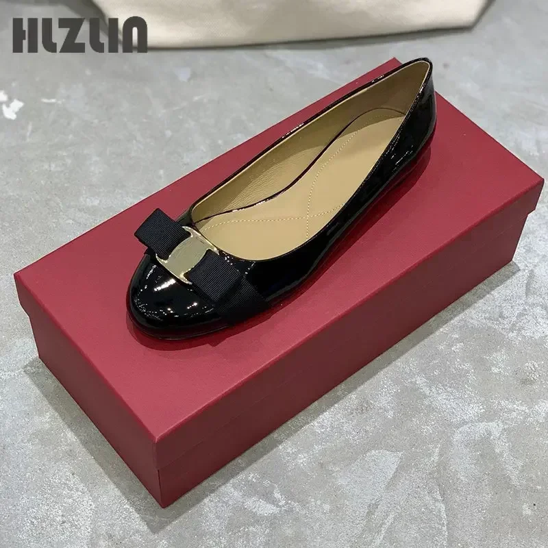 2024 classic brand high quality handmade women\'s shoes bow high heel leather shoes hot sale flat shoes Size34-44