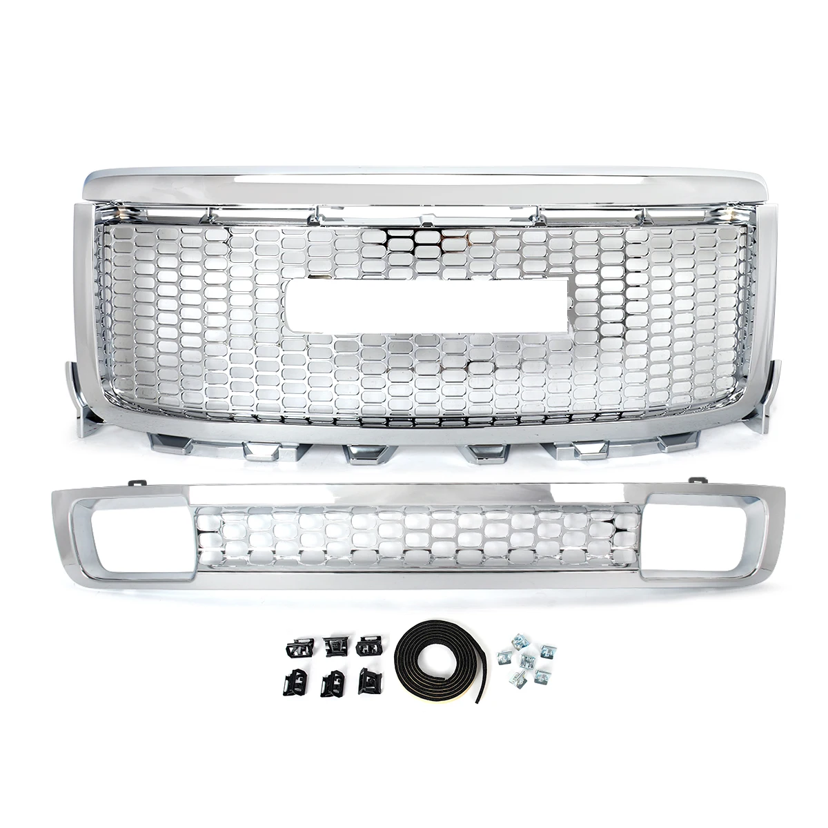 Chrome Front Upper and Lower Grille Bug Shields for GMC Sierra 2500HD 3500HD Denali 2011-2014 Front Bumper Grille Racing Grills