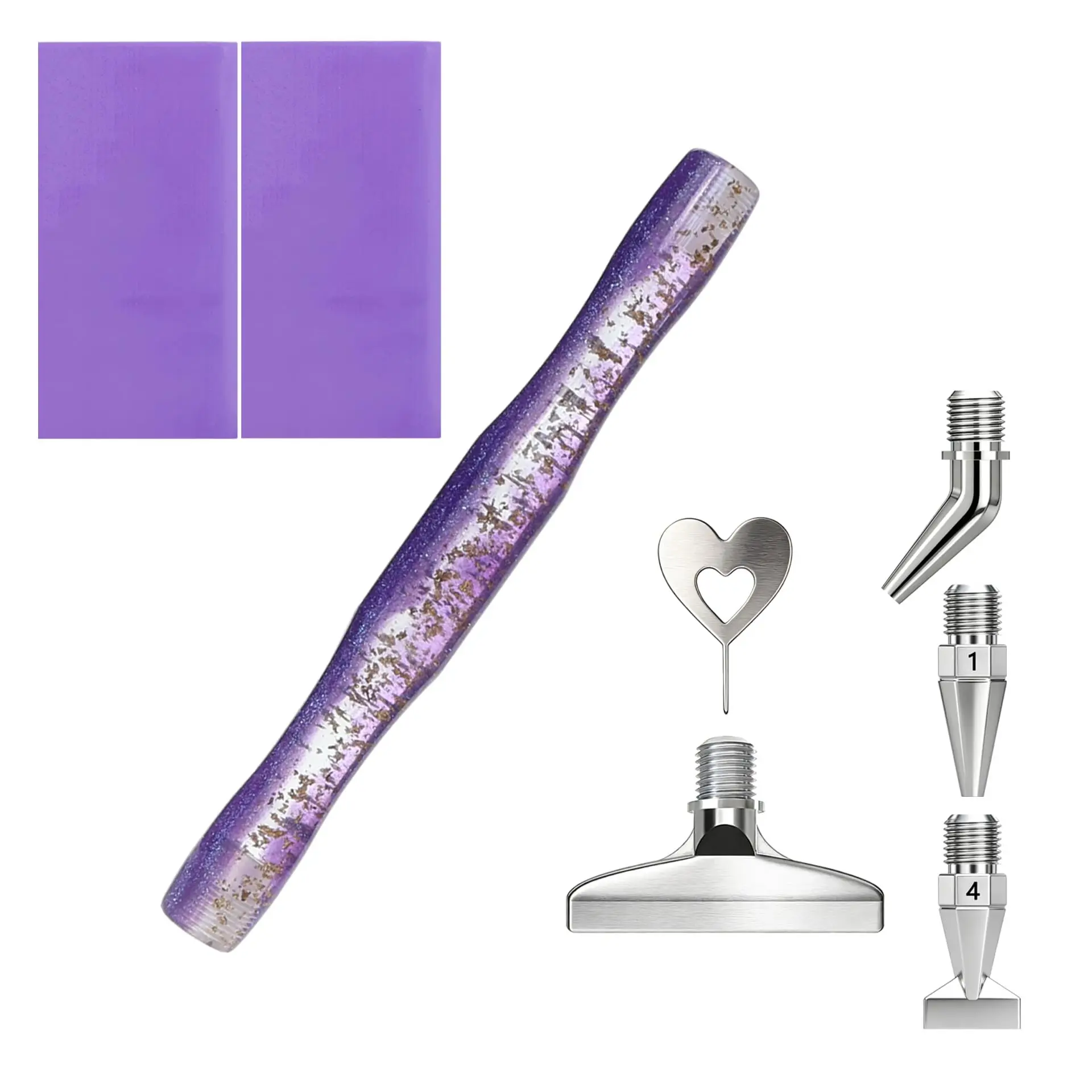 Diamond painting art pen, with a bent tip, sizes 1 and 4, threaded stainless steel tip, multifunctional tip, 2 pieces of long-lasting adhesive dotting tools, suitable for adult 5D craft DIY nail art diamond painting ac
