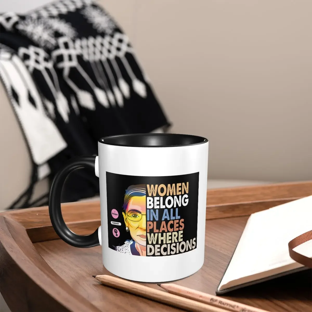 Tasse à café en céramique amusante RBG Ruth Bader Ginsburg, les femmes appartiennent à tous les endroits, tasses à thé, tasses à lait, vaisselle, cadeau pour les amis