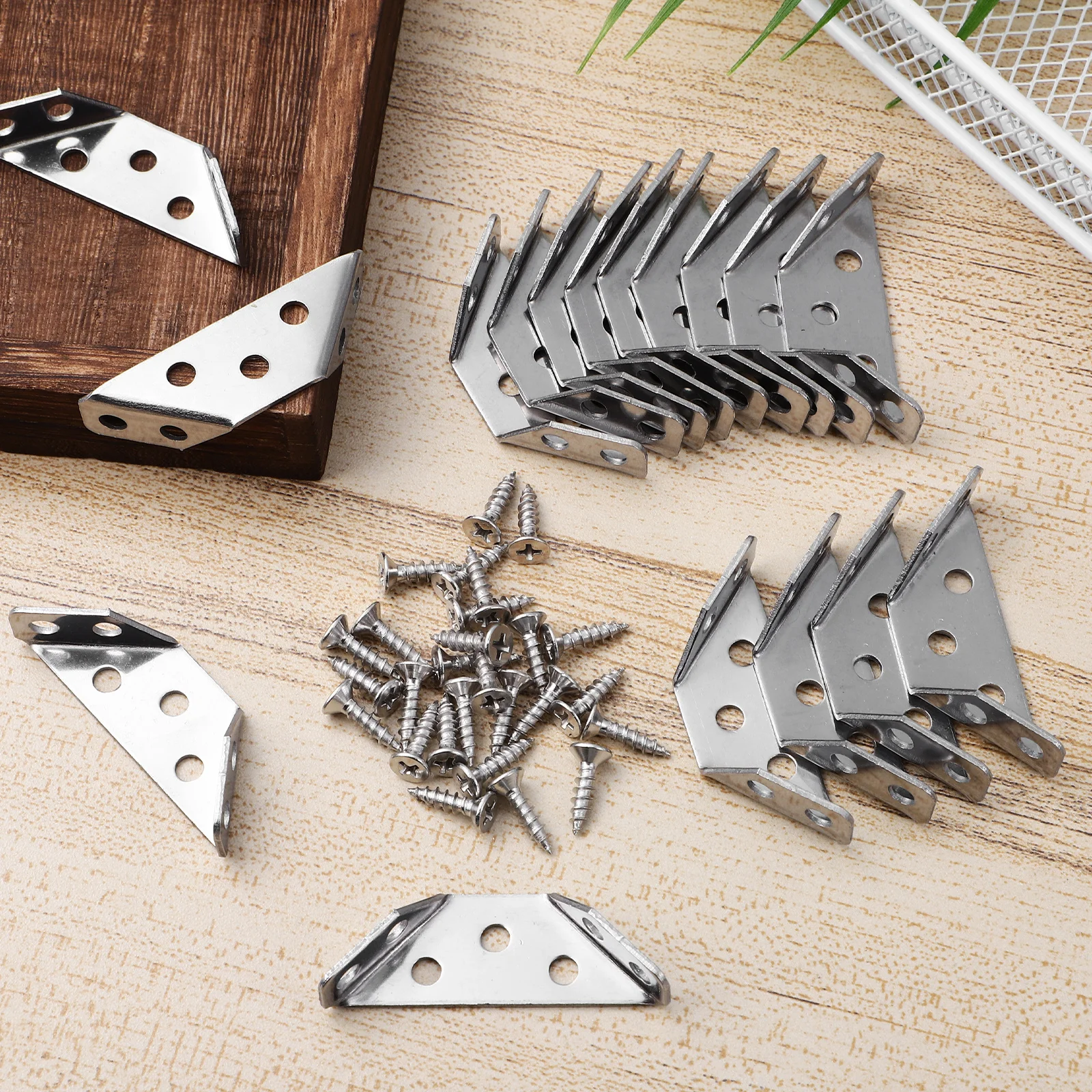 

20Pcs Multifunctional Corner Braces Stainless Steel Thick Trapeziform Angle Brackets Furniture Support for Home Office