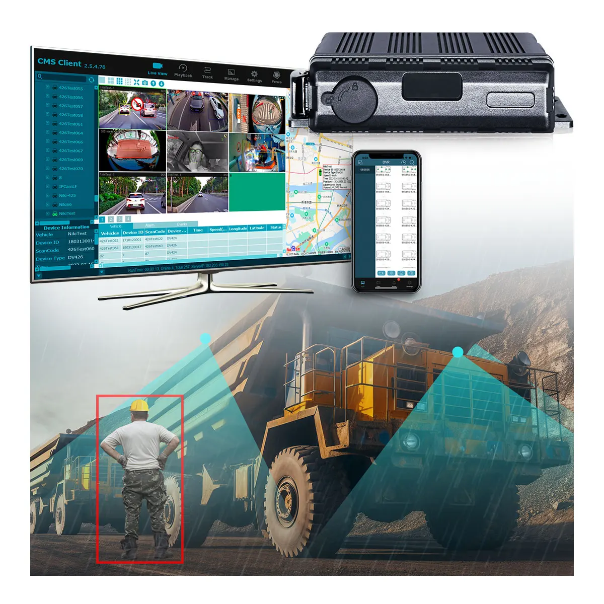 스톤캄 1080p 4채널 SD 카드 MDVR 키트 4G GPS ADAS+DMS+BSD+360 IP69K 방수