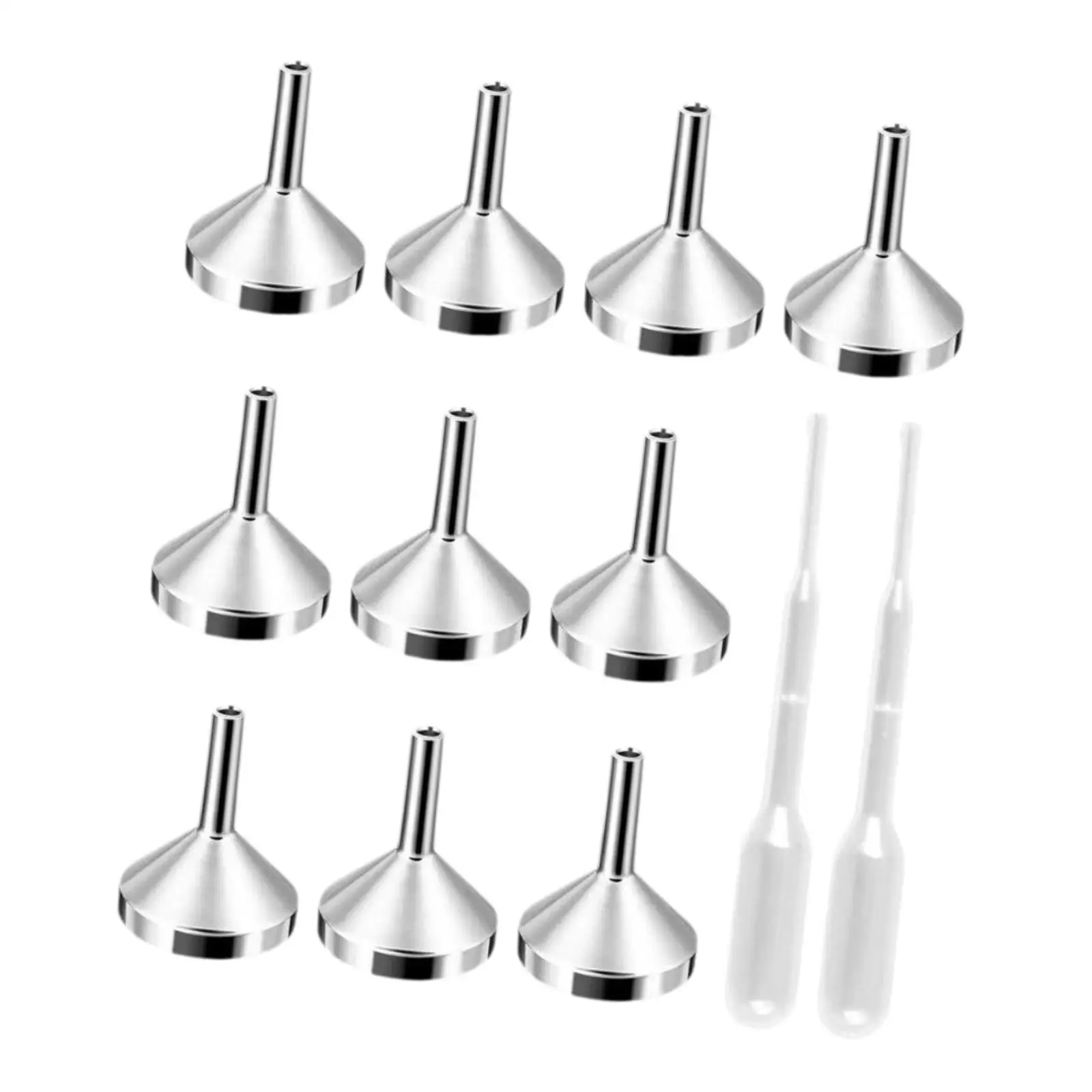 10 Pieces Mini Funnel Sturdy with 2 Droppers Metal Funnels Multifunctional for